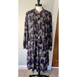Eshakti Dress 1X MIDI Long Sleeve Tiered Gray Zebra Novelty Print Office